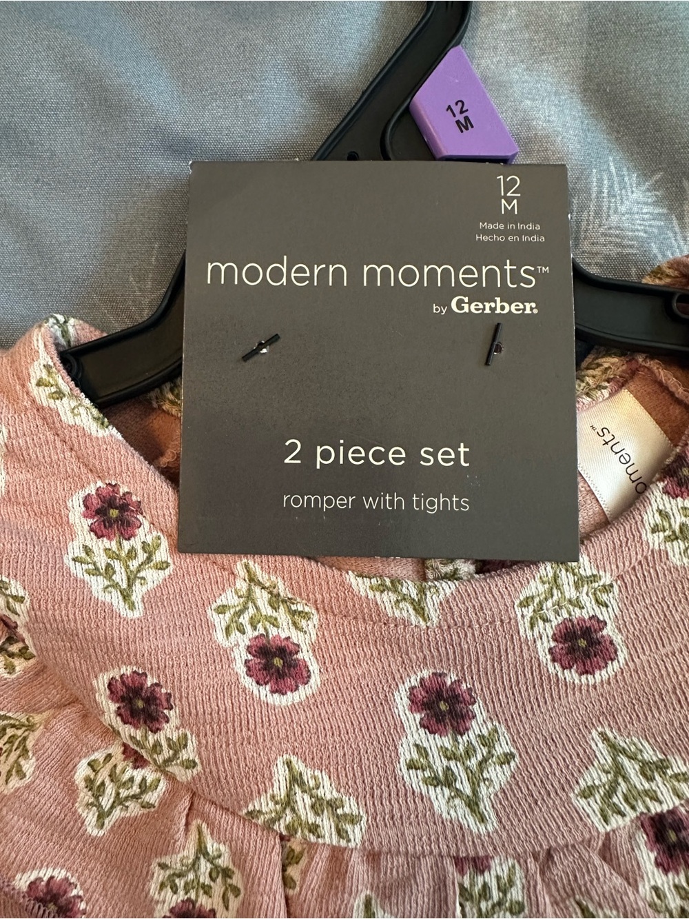 NWTS Modern Moments Pink Floral Ruffle Baby Romper w/matching tights Sz 12 mos. - Picture 3 of 9